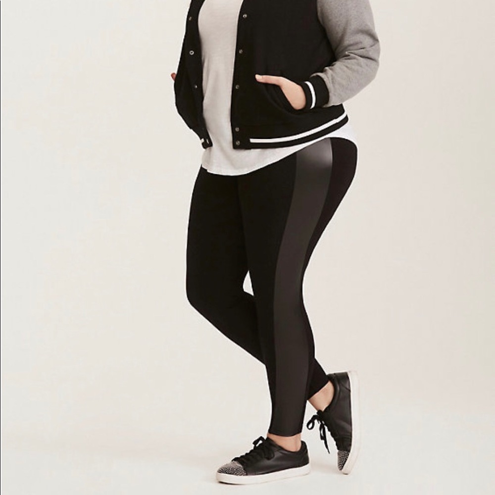 TORRID FAUX LEATHER STRIPE LEGGINGS